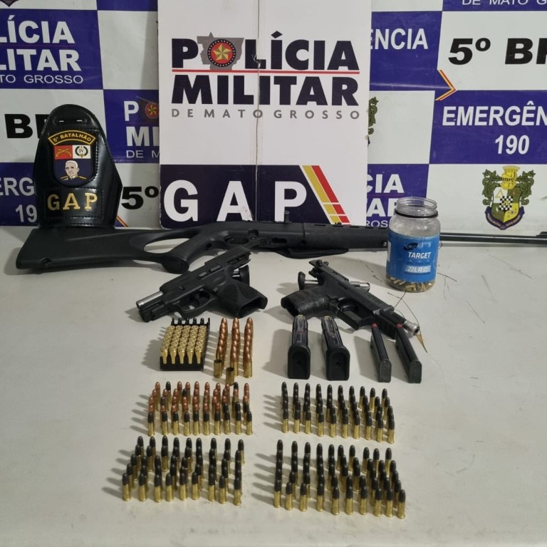 Homem é preso pela PM com três armas de fogo e 530 munições em Rondonópolis